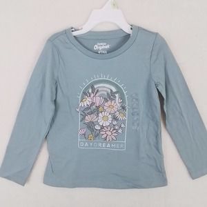 Oshkosh Long Sleeve Cotton T-Shirt Girl's Size 4 Green w/ Garden‎ Theme